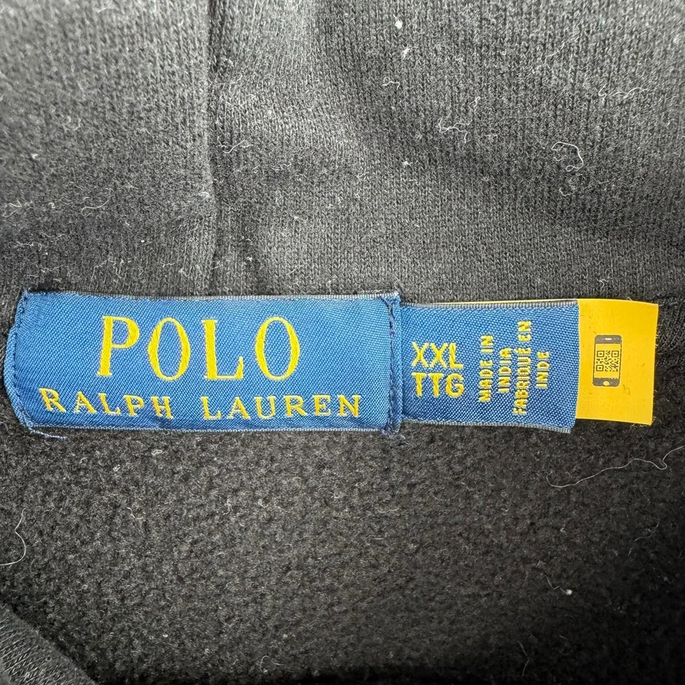 Polo Ralph Lauren Hoodie Mens XXL Black Red Pony Logo Fleece Pullover